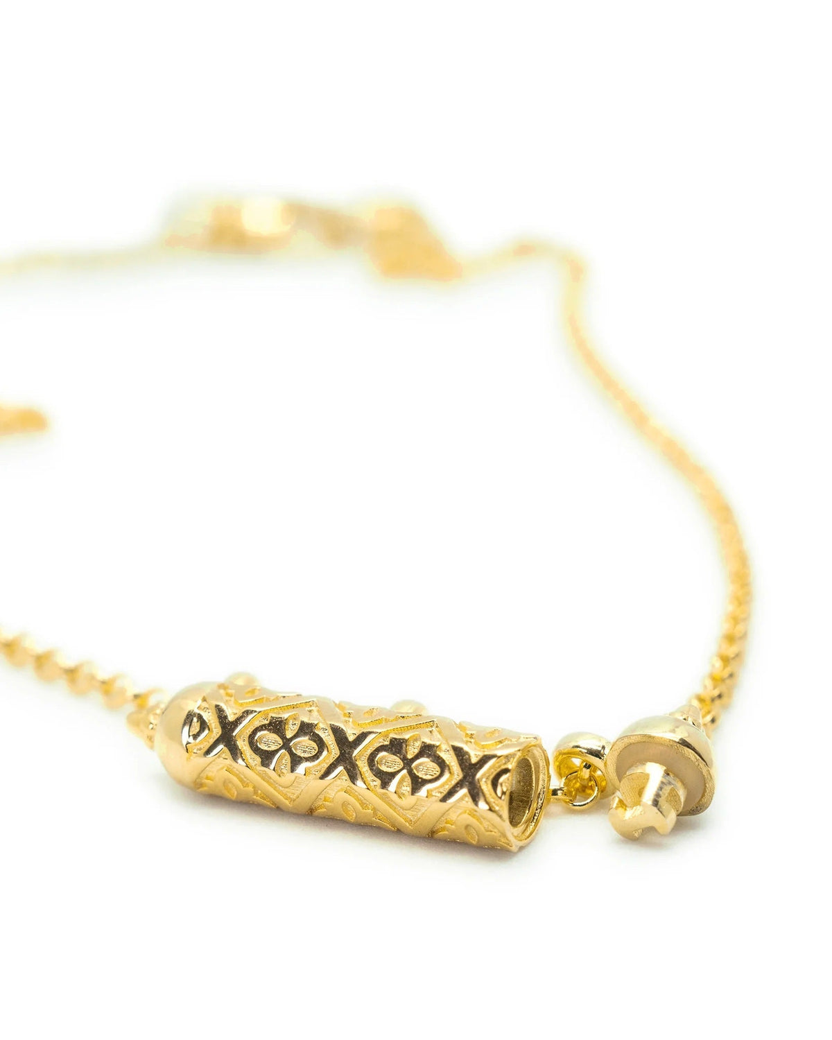 Shakti openable amulet necklace in 14K or 18K yellow gold, shown open.