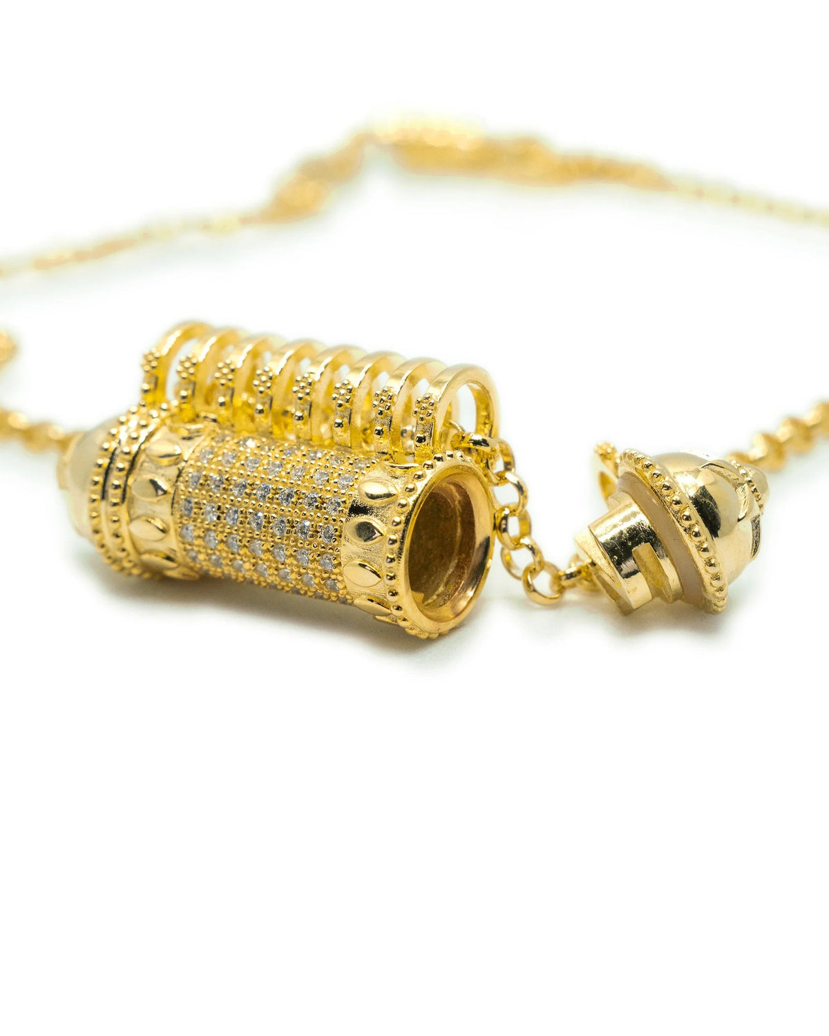Antique Pave openable amulet necklace in 14K or 18K yellow gold, shown open.