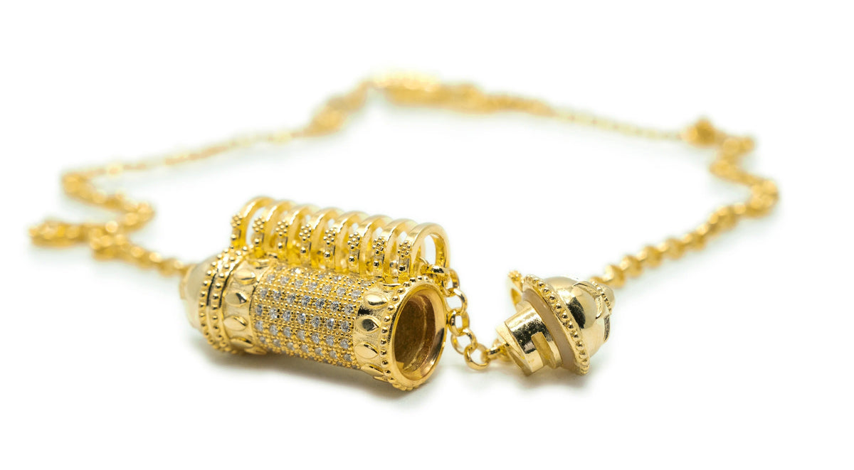 Antique Pave openable amulet necklace in solid gold, shown open.