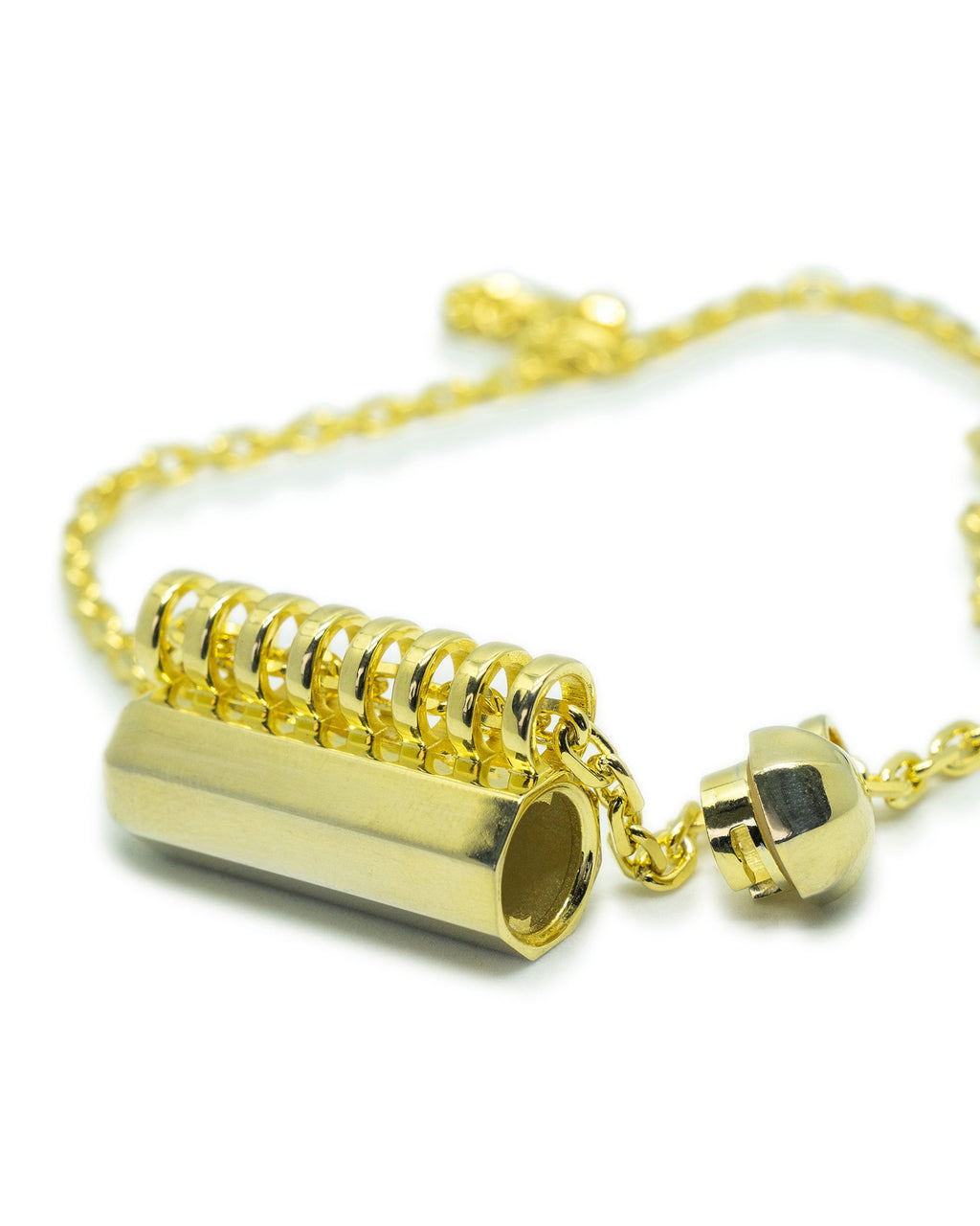 Kerala Large openable amulet necklace in 14K or 18K yellow gold, shown open with the chamber visible.