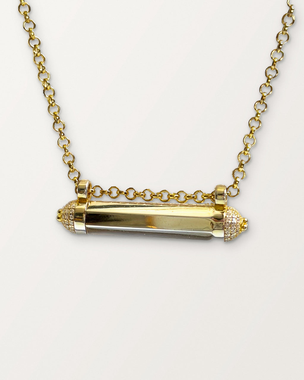Kerala Pave openable amulet necklace in 14K or 18K yellow gold, shown closed.