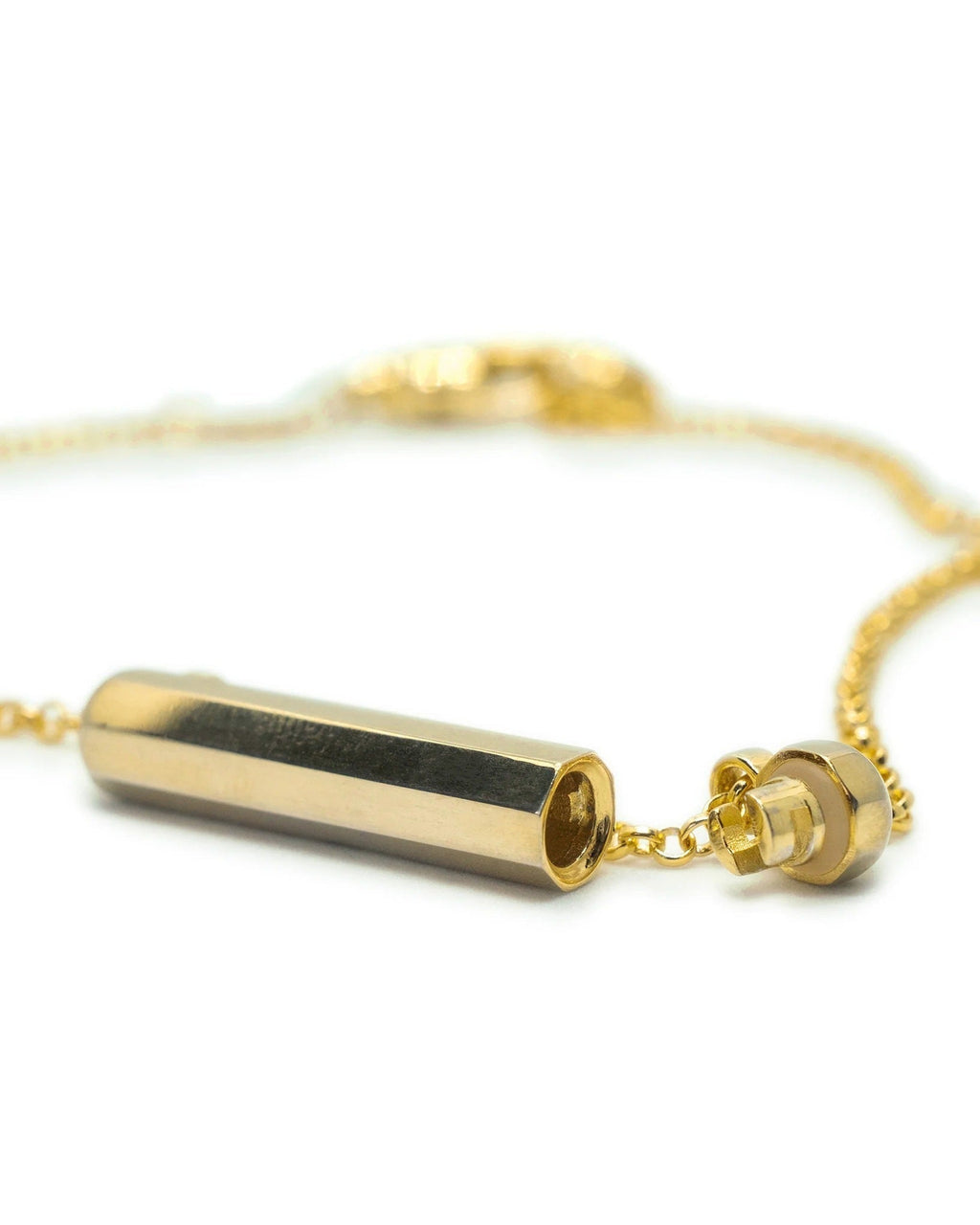 Kerala Small openable amulet necklace in 14K or 18K yellow gold, shown open.