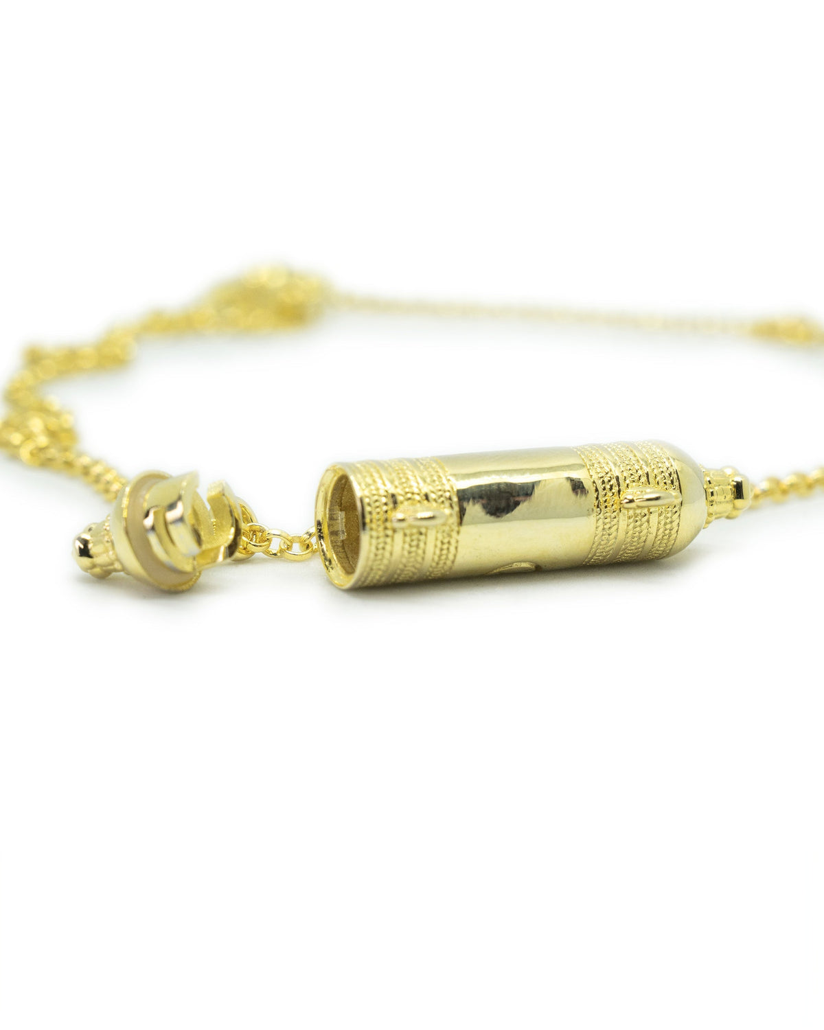 Yemen Wedding openable amulet necklace in 14K or 18K yellow gold, shown open.